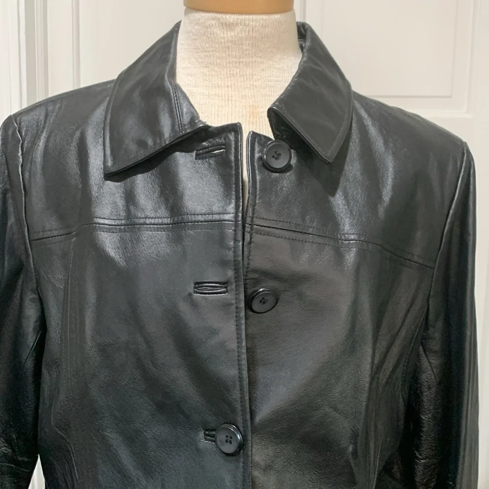 East 5th sz XL black genuine leather longer length coat